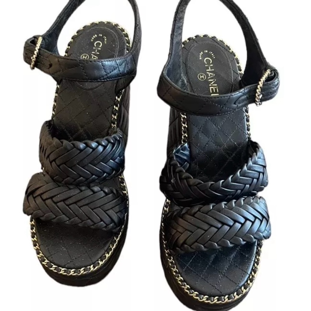 Chanel Black Quilted Women's Platform Sandals - Picture 3 of 7